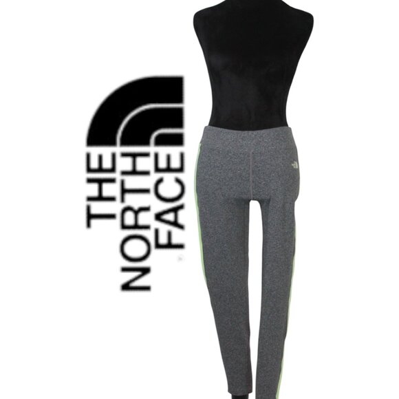 The North Face Grey Leggings with Lime Green Stripe Down Leg Size Medium - Picture 1 of 9